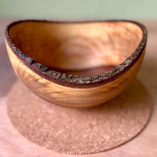 'Held Open' Hand Turned Green Wood Bowl