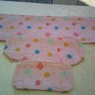 Set of 3 Zip Top Pouches with Crochet and Knitting on a Pale Pink Background