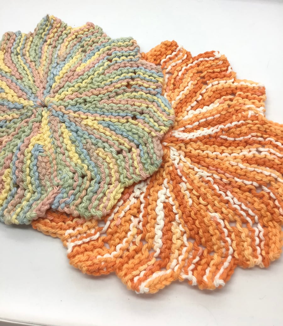 Hand Knit Cotton Dishcloth Bundle of 2