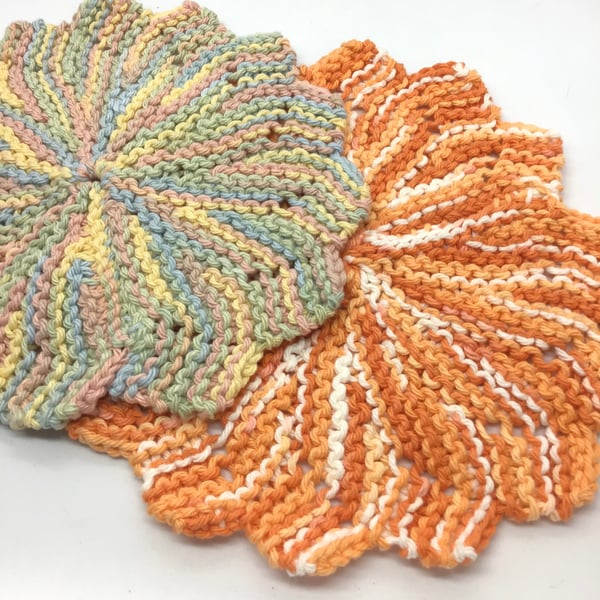 Hand Knit Cotton Dishcloth Bundle of 2