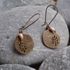 Tree Earrings with Pearl, Antiqued Bronze Metal Style Disc with Tree Cut Out