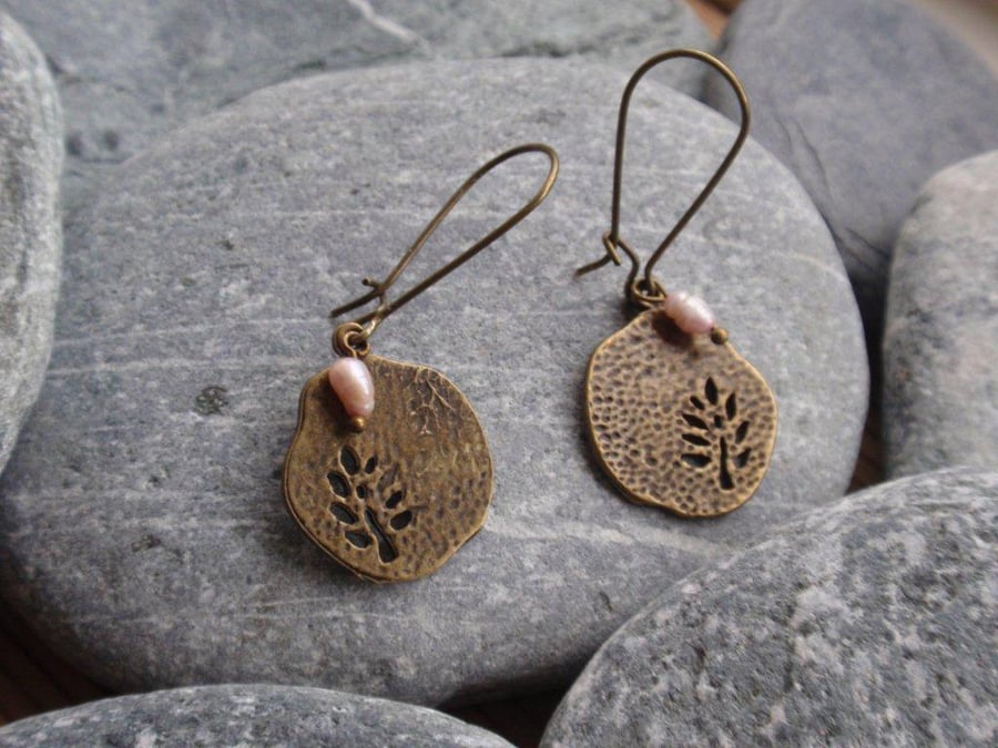 Round Bronze Metal Tree Earrings