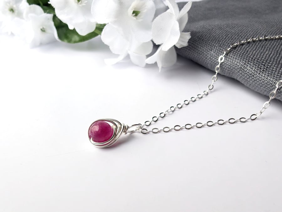 PINK TOURMALINE Minimalist Dainty Sterling Silver Pendant October Birthstone