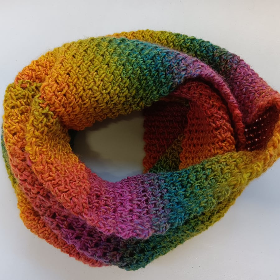 SOLD Crochet Infinity Scarf (Bright Rainbow) - cosy and stylish!