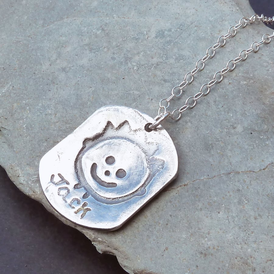 Single Mini Masterpiece Necklace Childrens Childs Drawing Artwork in Fine Silver