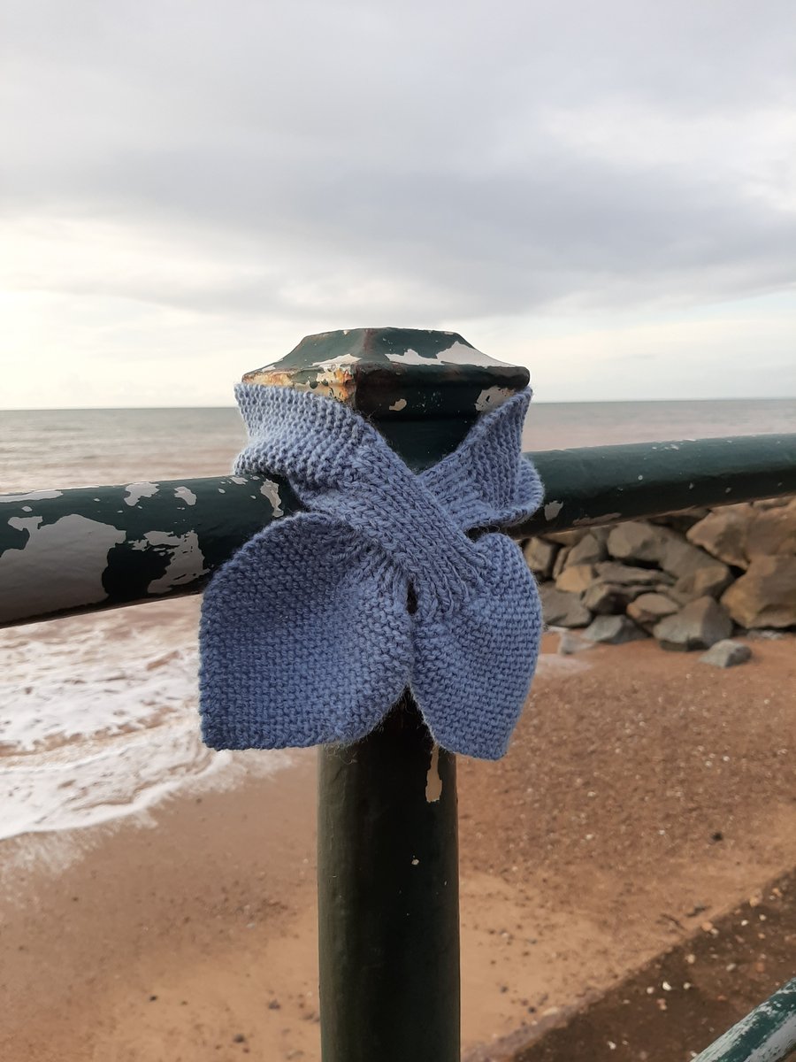 Hand knitted blue bow scarf 