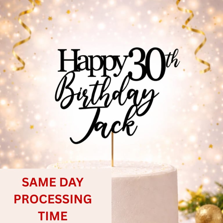 Birthday Cake Topper, 30th Cake Topper, Custom Name Age Topper, Party Supplies