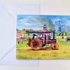 Blank greetings card, traction engines at country fair from original watercolour