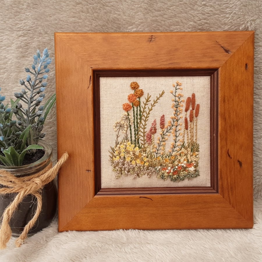 SOLD, RESERVED FOR KAREN. Autumn, a Hand Embroidered floral picture