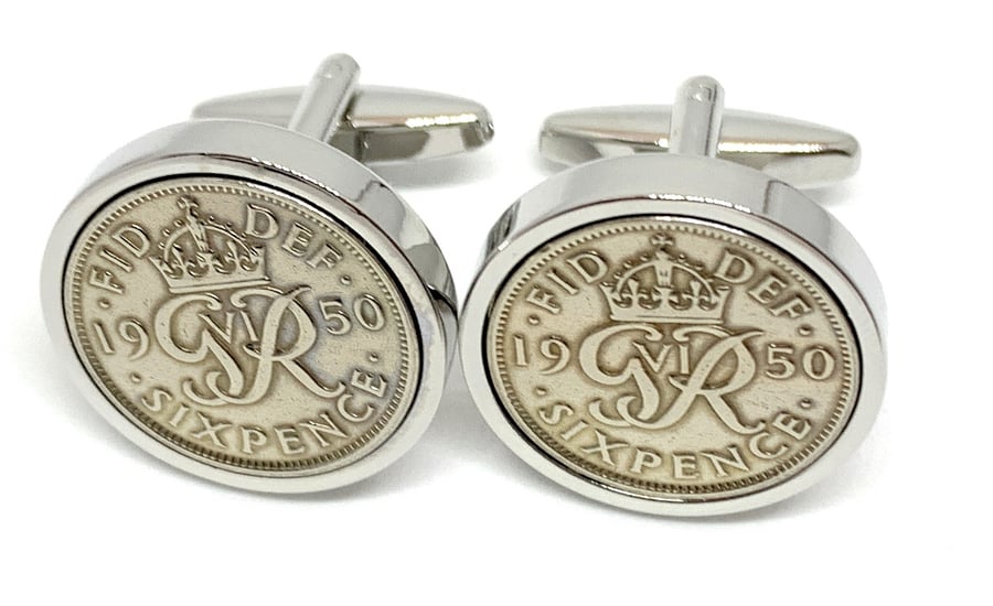Luxury 1945 Sixpence Cufflinks for a 76th birthday. Original British sixpences 