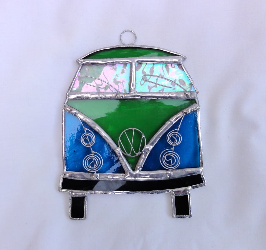 Stained Glass Camper Van Suncatcher - Turquoise and Green