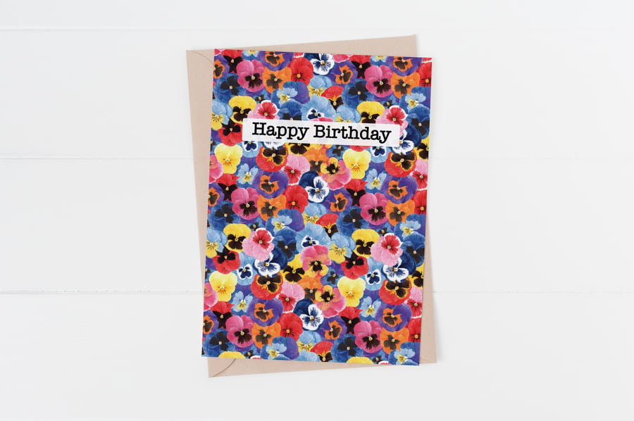 Pansy happy birthday floral card
