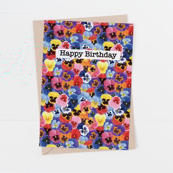 Pansy happy birthday floral card