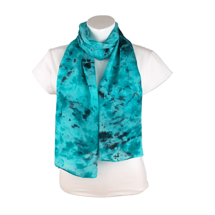Silk scarf, womens fashion scarf, hand dyed silk ,turquoise and black