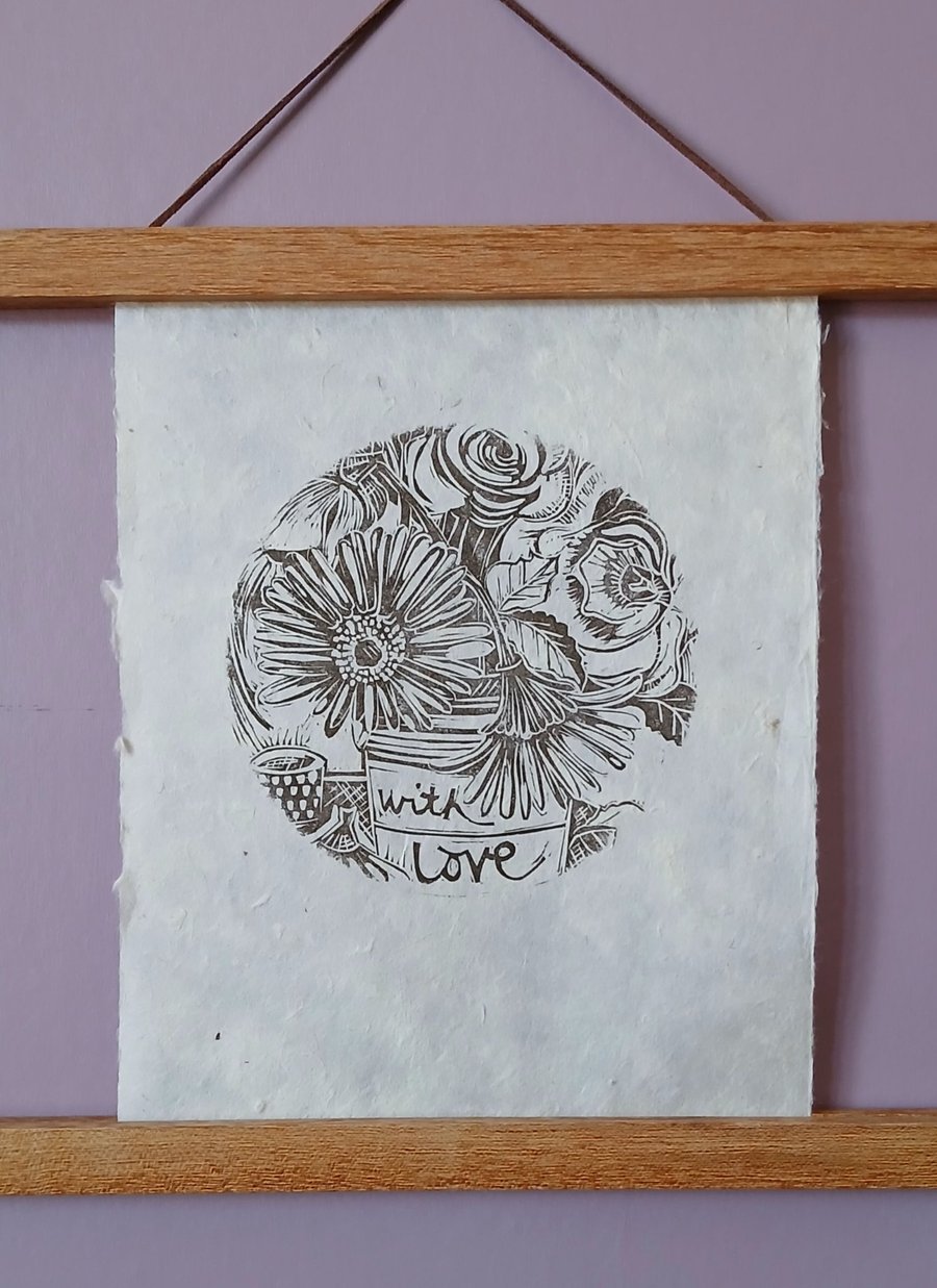 'Blooms, with Love', Linocut Print on Lokta Paper