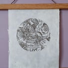 'Blooms, with Love', Linocut Print on Lokta Paper
