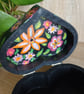 Wooden trinket box love heart shaped handpainted black with metallic flowers.   - Image 4