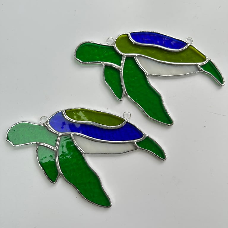 Stained Glass Turtle Suncatcher - Handmade Hanging Window Decoration 