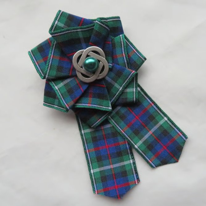 MacKenzie Tartan Celtic Ribbon Ruffle Rosette Mini Clip Rosette  