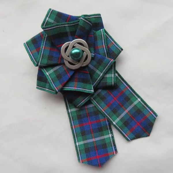 MacKenzie Tartan Celtic Ribbon Ruffle Rosette Mini Clip Rosette  