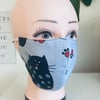 Handmade 3 layers black cat reusable adult face mask.