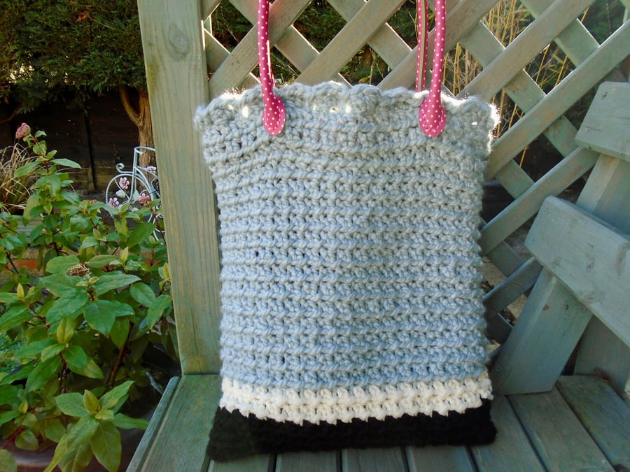  Crochet Tote Bag  -  Grey Crochet book Bag 