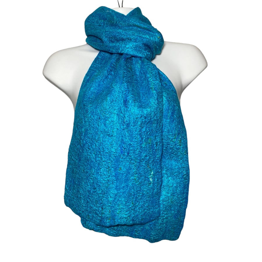 Scarf, felted turquoise merino wool and silk 