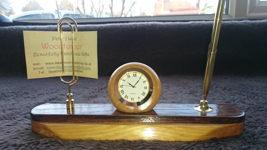 Clock-Pen-Clip Desk Set  ( 129 )  Wooden Handmade