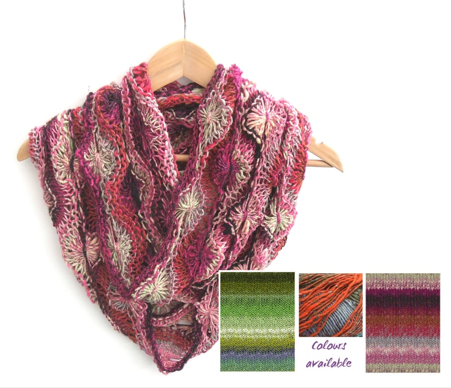 Flowery Infinity Scarf , Choice of colours