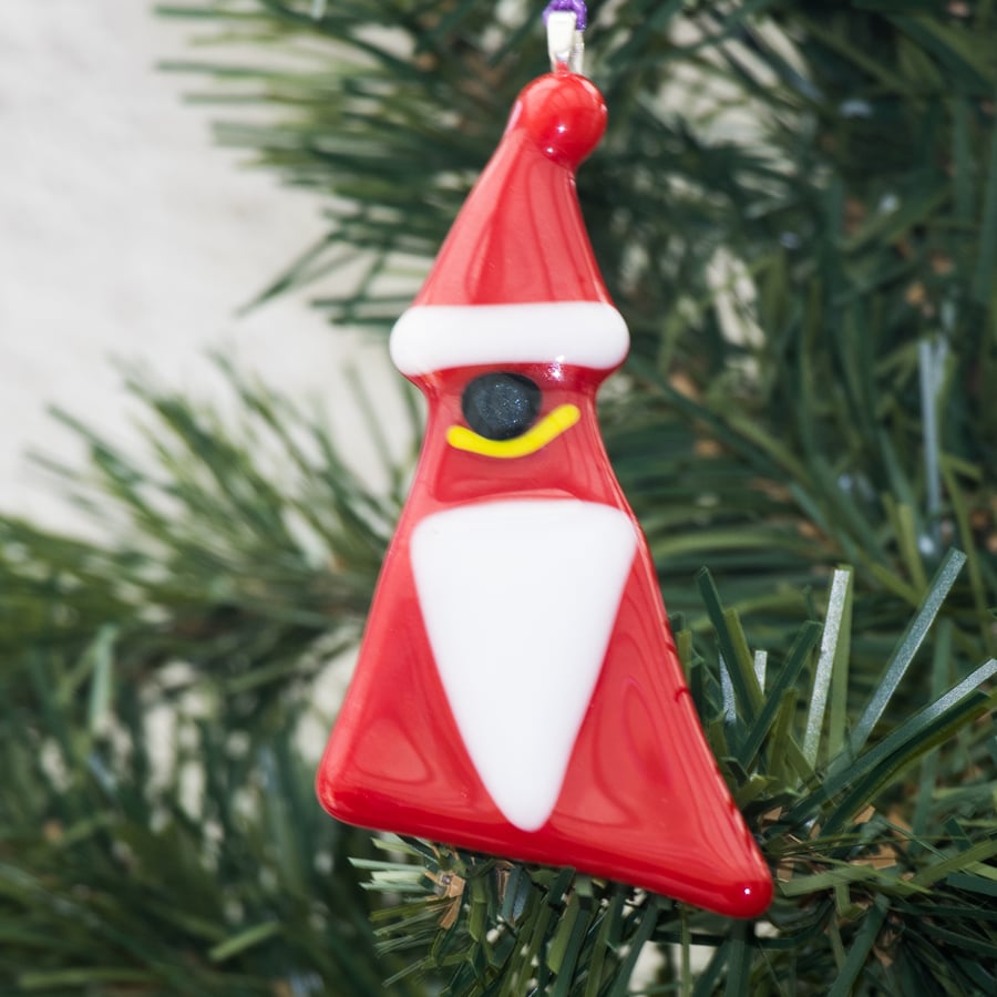 Hanging Santa - Fused Glass Christmas Tree Decoration - 6072