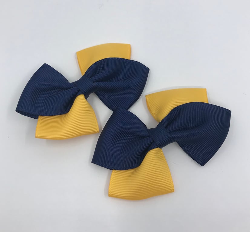 Navy and Yellow Gold Diagonal Double with Bows on Clips (pair)