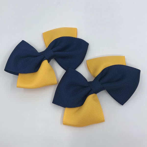 Navy and Yellow Gold Diagonal Double with Bows on Clips (pair)