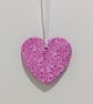 Clay heart hanging decoration, bright pink embossed with flowers, gift for her - Image 1