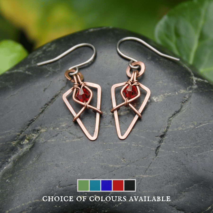 Copper Arrowhead Earrings with Faceted Glass Beads - Choice of Colours
