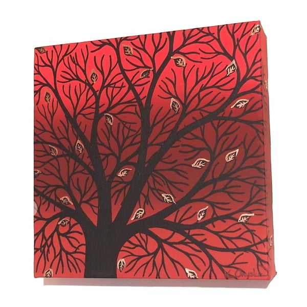 Sold Tree Art - original acrylic painting of autumn tree silhouette