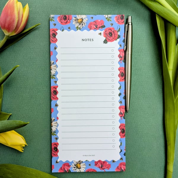 Hand-Painted Poppy Shopping List DL Luxury Floral Notepad