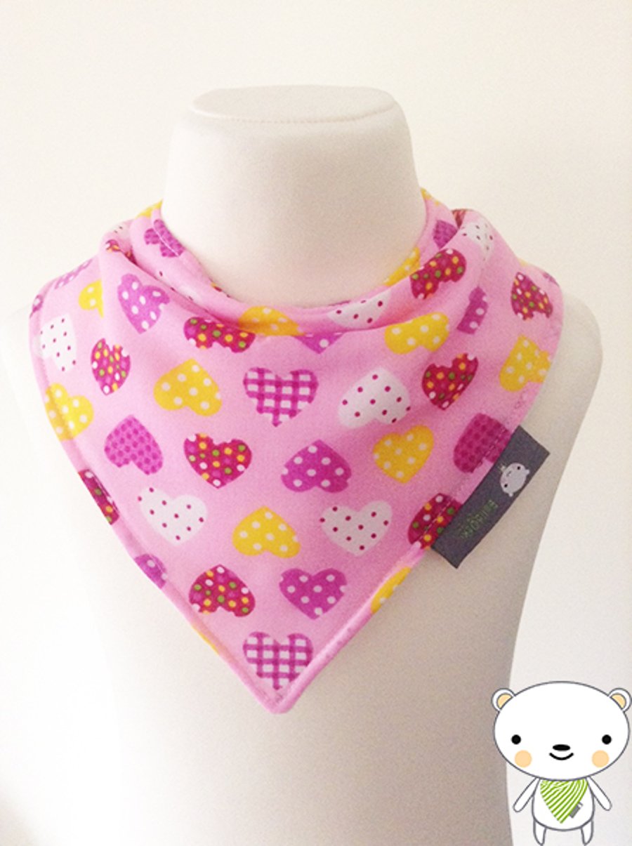 HANDMADE Baby Bandana Dribble Bib Polka Dot & Gingham Hearts Fabric GIFT IDEA