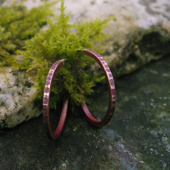 Textured Copper Hoop Stud Earrings