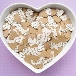 500 Shakespeare Book Kraft Confetti Hearts - Wedding Engagement Party Decor