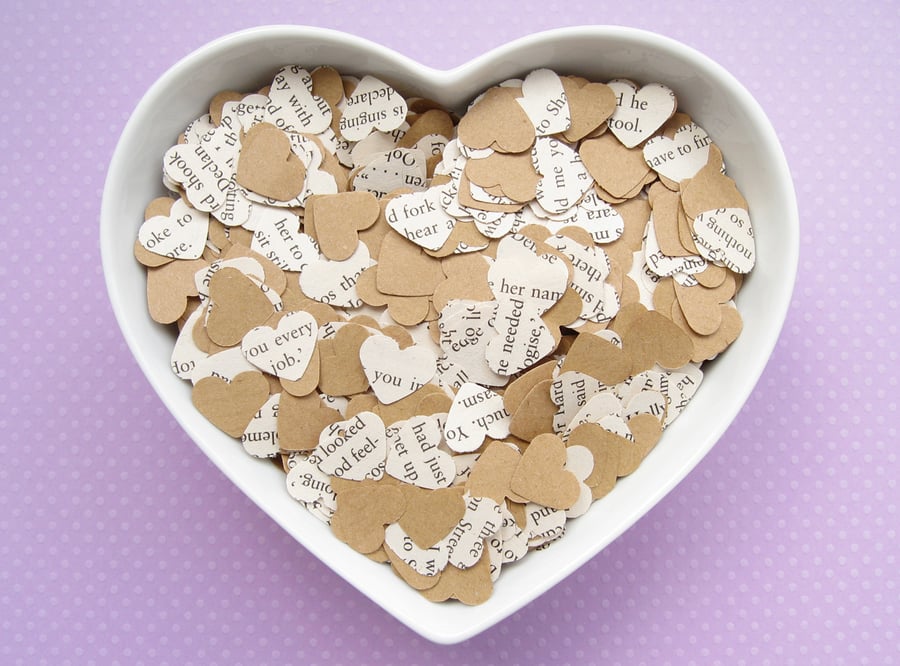 500 Shakespeare Book Kraft Confetti Hearts - Wedding Engagement Party Decor