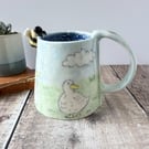 Handmade porcelain duck, bee, hedgehog, autumn. Cup. Hand painted