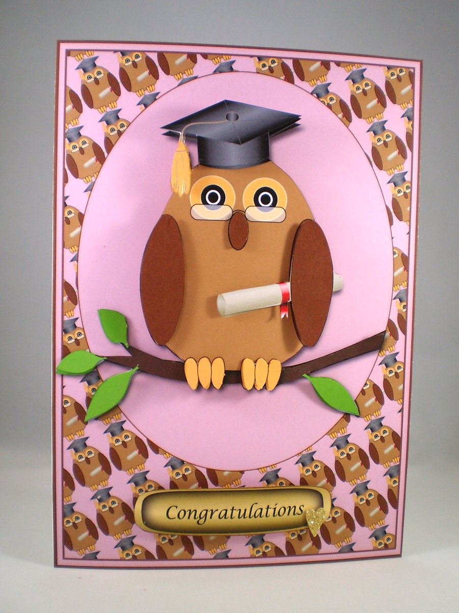 Handmade Decoupage,3D Graduation Owl Card,Female.Personalise