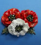 RED & WHITE POPPY BROOCH Poppy Pin Red Wedding Lapel Flower HANDMADE HANDPAINTED - Image 1