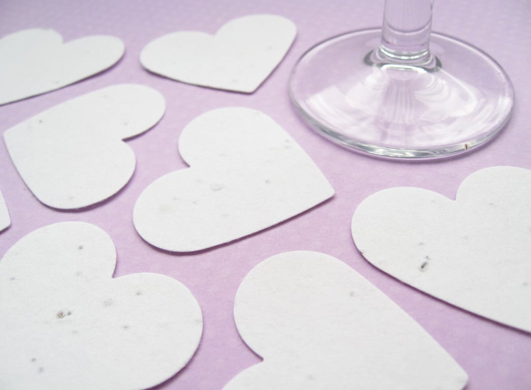 100 White Plantable Seed Hearts 280gsm - WildFlower Biodegradable Eco Friendly