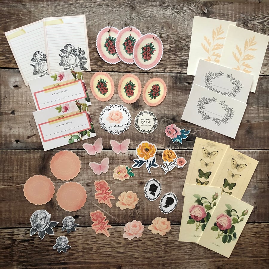 Vintage style journal cards and ephemera pack 