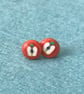 Apple For The Teacher polymer clay stud earrings (red background) - Image 2