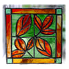 Leaf Tile Suncatcher Stained Glass Red Framed Picture 004