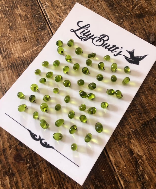 52 Vintage Lime Green Glass Droplet Beads