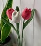  tulip mini bouquet, crochet flowers pink and cream - Image 8