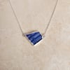 Blue Sea Glass Sterling Silver Necklace - Corrugated Triangle